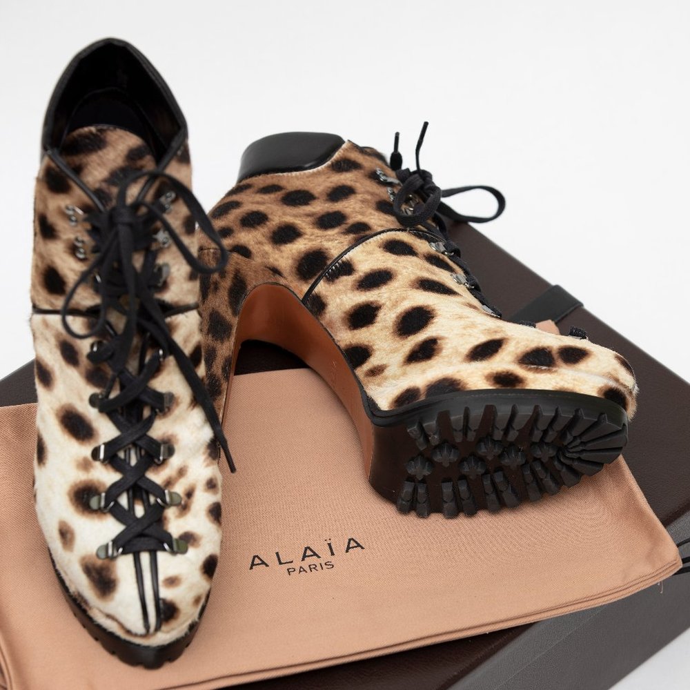 Alaia 130mm Leopard Print Lace-up Boots Size 40